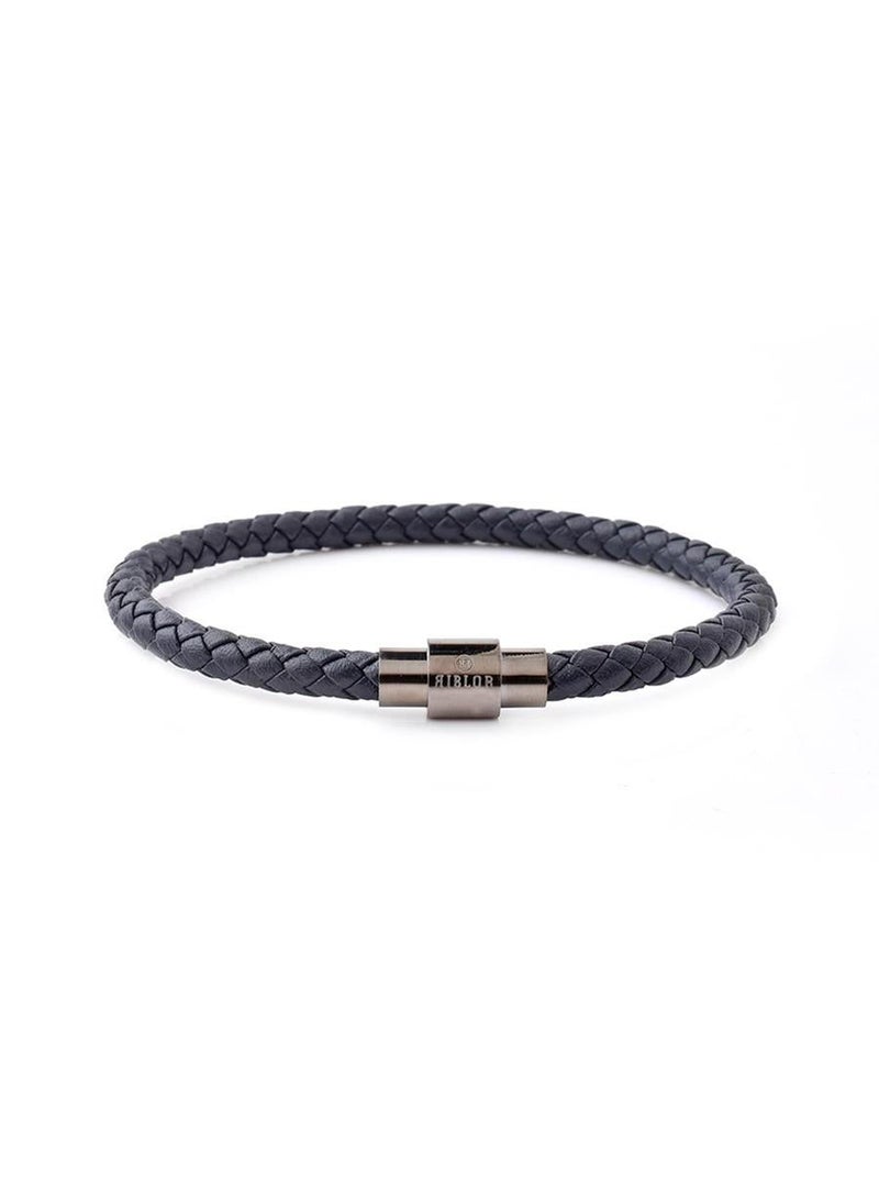 Riblor Vittorio Leather Bracelet Navy Blue And Gunmetal Clasp - Image 1